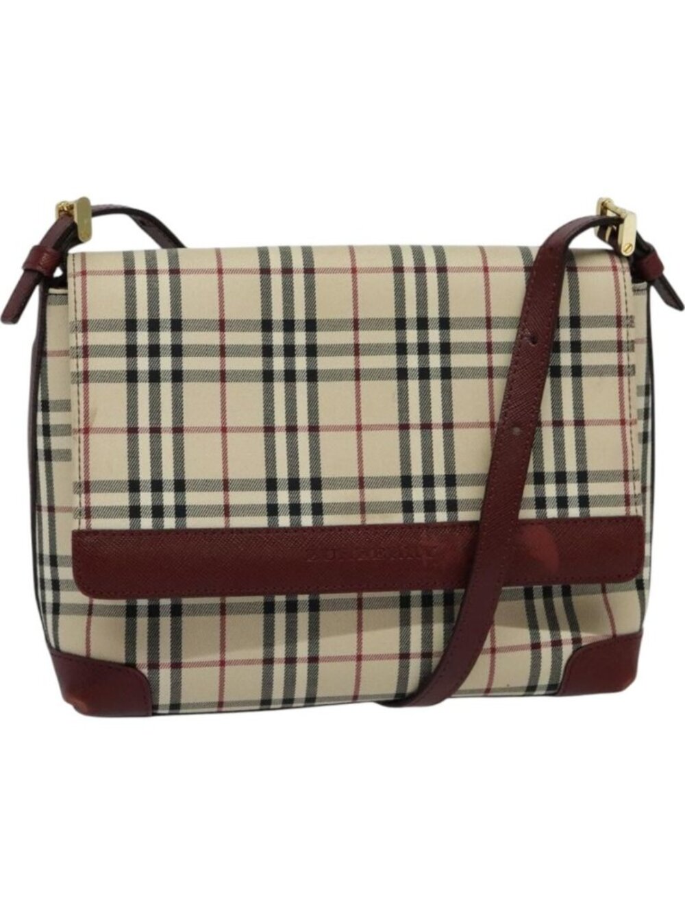BURBERRY Nova Check Shoulder Bag Canvas Beige Gold